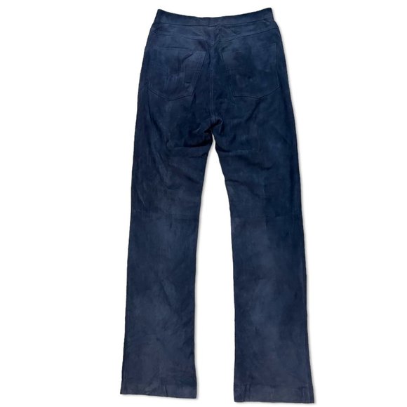 Loro Piana Women's Pant Italian Size 42 High Waist Bootcut Suede Leather Blue - Picture 2 of 8